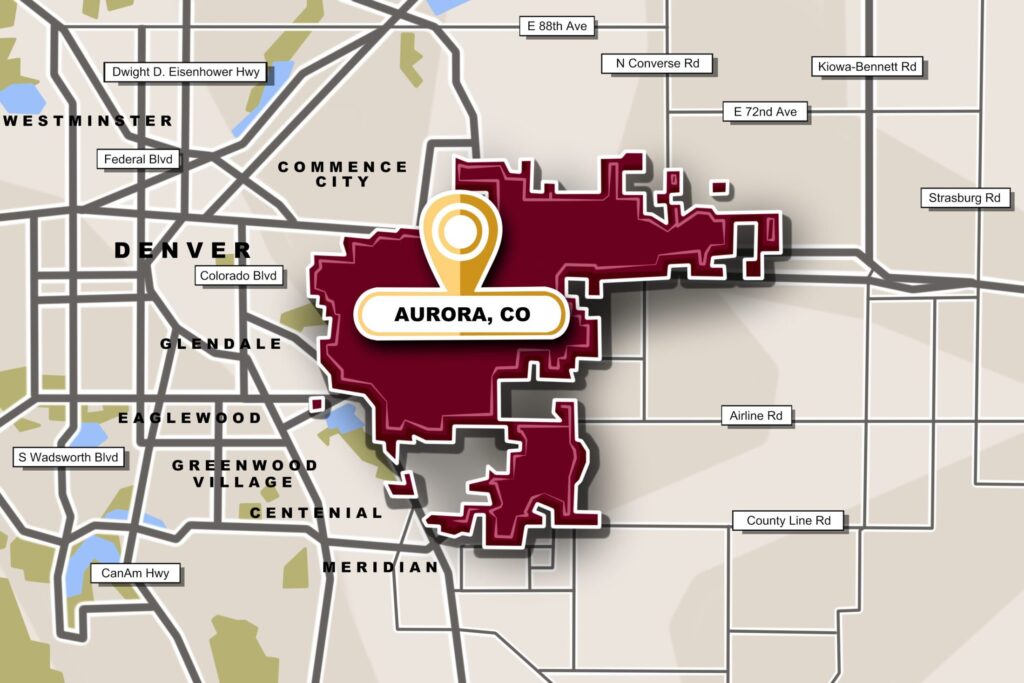 a drawn out map of Aurora, CO